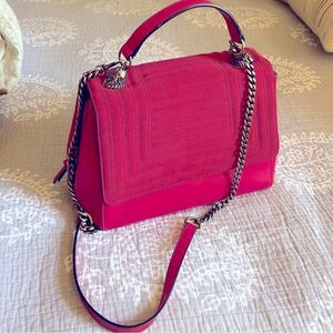 Zara Red Suede Hand Bag Purse Women’s Wolf Emblem Unique Rare Chain Strap Handle